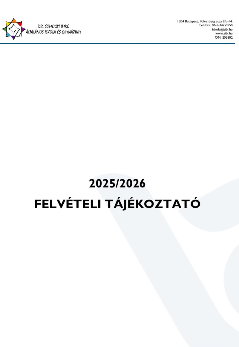 2025/2026 KÖZÉPISKOLAI Felvételi tájékoztató